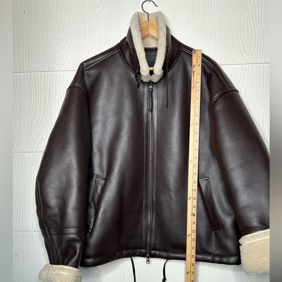 storets Dark Brown Bomber Jacket with Cream Shearling Trim - Picture 9 of 10